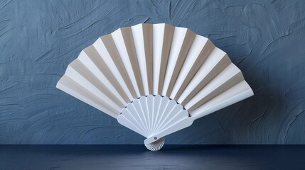 Elegant White Paper Folding Fan with Simple Design, Featuring a Blend of Chinese and Japanese Styles, Presented in Frontal View Against an Isolated Background, Perfect for Decorative Use
