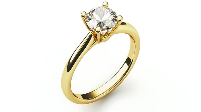 Solitary Diamond Ring on White Background