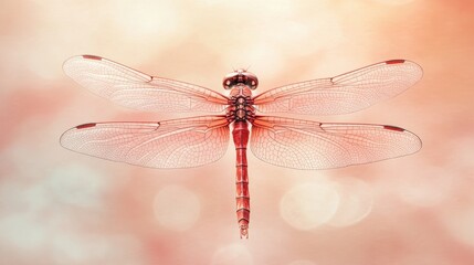 Vibrant Red Dragonfly with Delicate Wings Against Soft Background