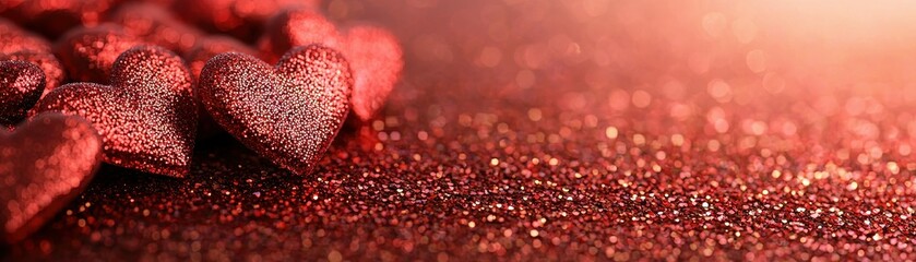 Obraz premium Romantic Red Glitter Hearts Valentine s Day Wedding Love Background
