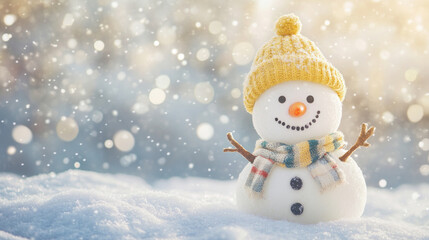 Fototapeta premium christmas background with cute funny laughing snowman