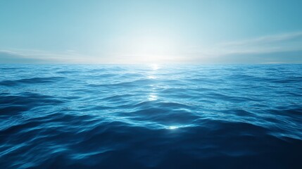 Fototapeta premium Serene Ocean Horizon with Gentle Waves and Soft Blue Lighting