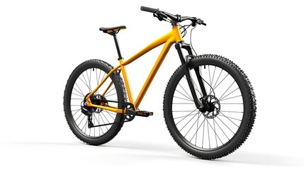 A modern mountain bike featuring a sleek orange frame and rugged tires, designed for outdoor adventures.