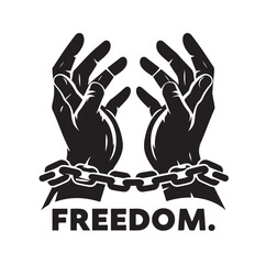 Obraz premium A pair of hands chained to a chain with the text words freedom. vector illustration.