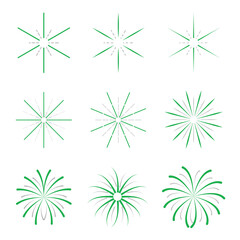 flat set of green fireworks, fireworks for New Year celebration decoration