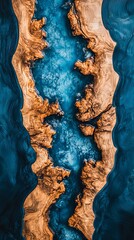 Blue Resin River in Wood - Abstract Art Decor