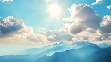 Obraz premium Morning mountain landscape with clouds and alpine panorama. Nature. Illustration