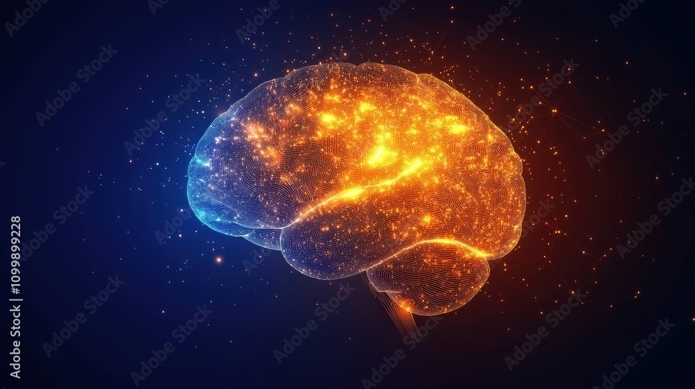Poster abstract glowing brain neural network visualization