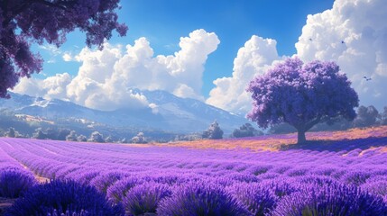 Create a prompt for an image of a vibrant lavender field on a sunny day