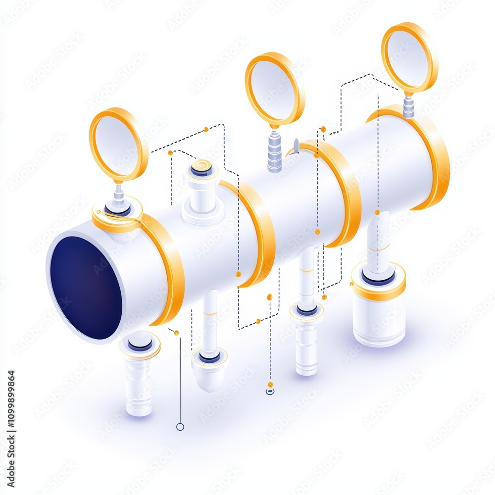 Poster illustration of a pipeline system with detailed components and connections.