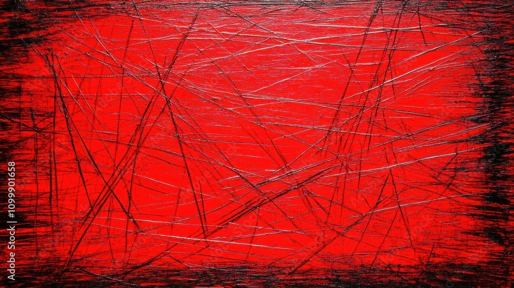 Poster abstract red background with scratch marks and intricate textures creating a dramatic effect.