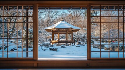 Window view out to winter landscape
