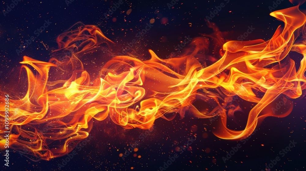 Poster vibrant flames dancing a dark background, creating an intense visual effect.