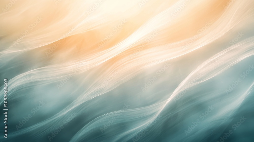 Poster a soft, abstract image featuring gentle waves of light and color, creating a serene and tranquil atm