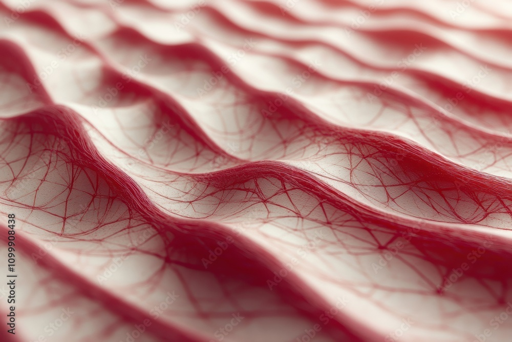 Poster textured fabric showcasing elegant red wave patterns and intricate details.