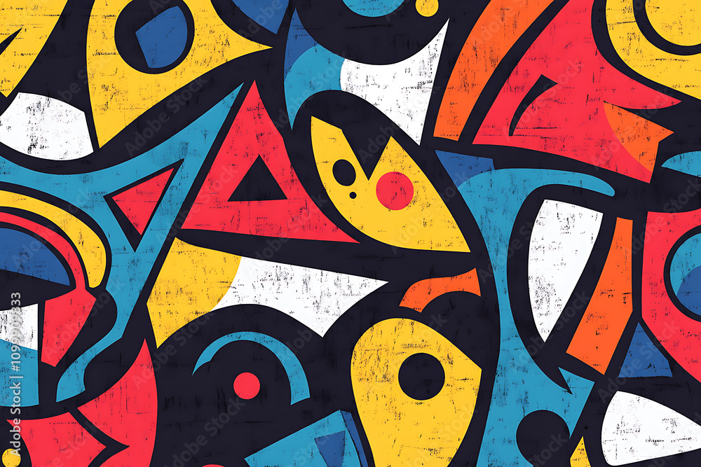 Poster abstract colorful geometric design featuring shapes and patterns.