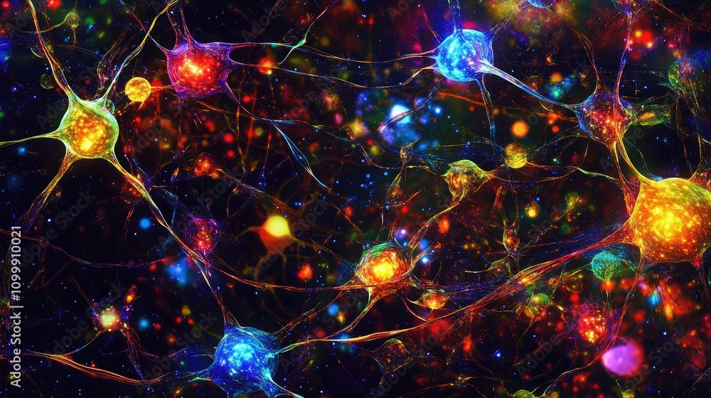 Poster illustration of ai neural networks forming glowing patterns on a digital background abstract renderi