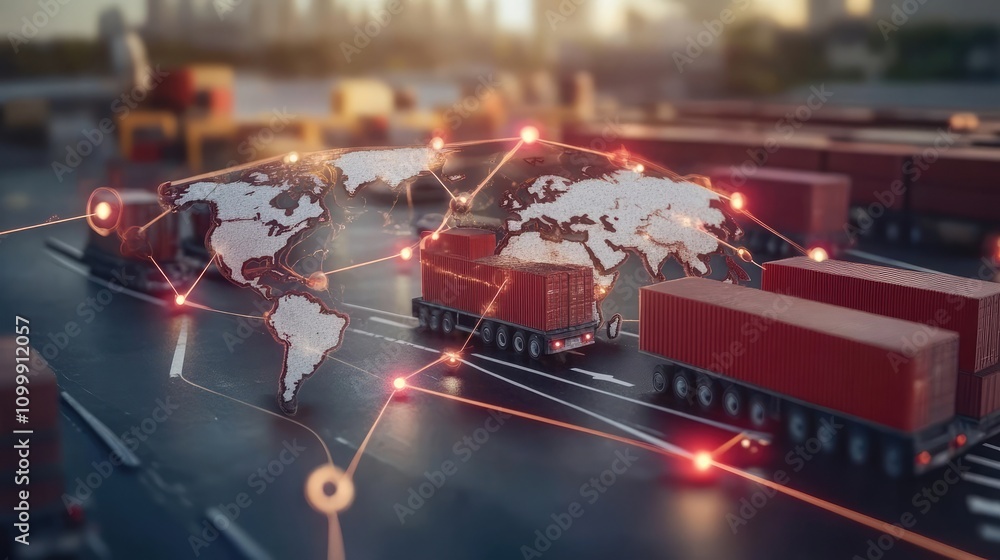 Poster logistics network represented by connected points on world map