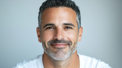 Obraz premium Close-up portrait of smiling middle-aged man with gray hair