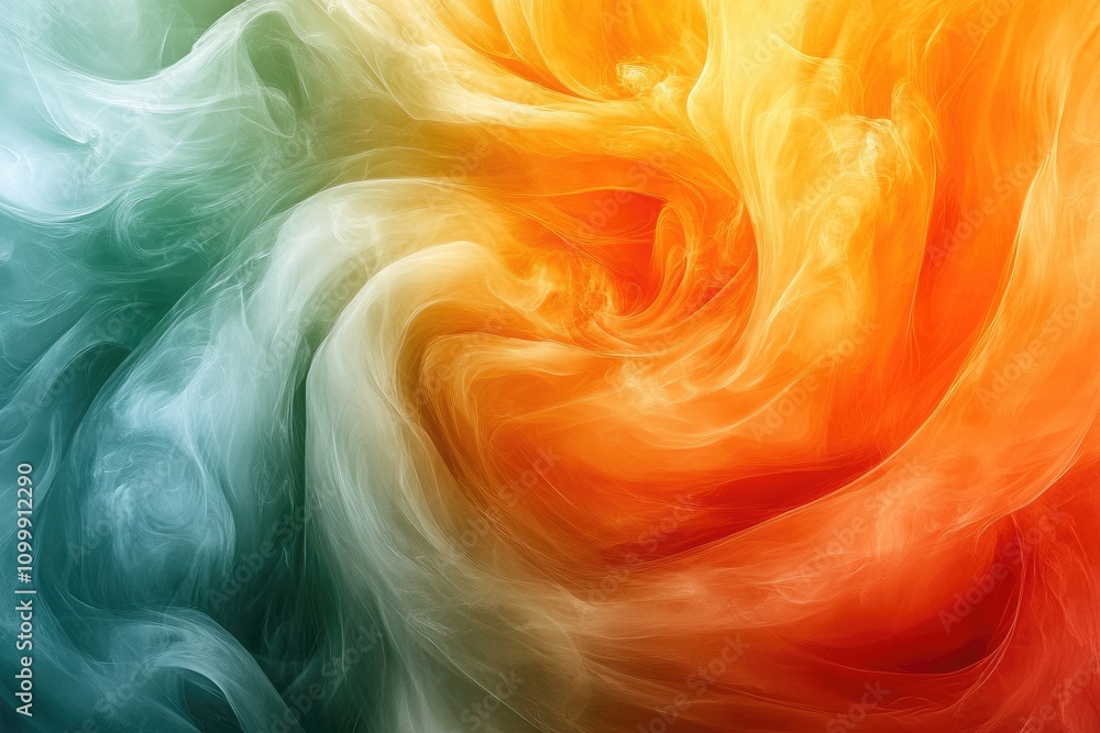 Poster abstract green and orange swirling smoke creating a mesmerizing vortex