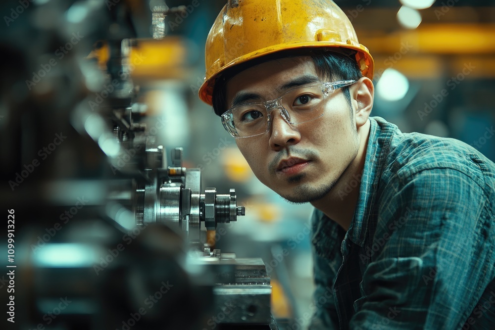 Aufkleber Industrial engineer working and controlling automatic manufacturing process in a factory