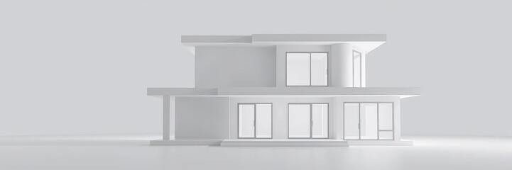 Fototapeta premium Futuristic 3D digital rendering of a modern house with clean geometric lines and large windows, modern, 3D