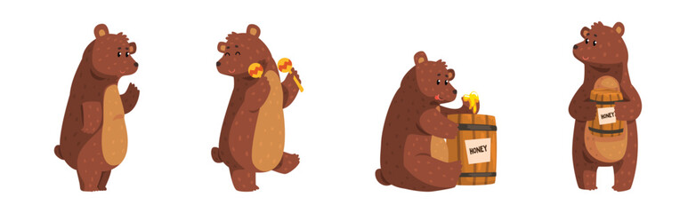 Obraz premium Funny Bear Woodland Character Engaged in Different Activity Vector Set