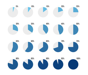 Loading progress bar. Percentage circle set. Loading indicator set. 5 10 15 20 25 30 35 40 45 50 55 60 65 70 75 80 85 90 95 percent. Ready-to-use for web design, user interface UI or infographic.