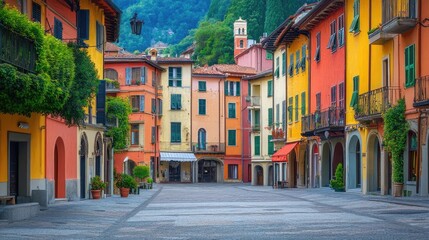 Obraz premium Picturesque town square surrounded by colorful buildings