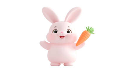 Obraz premium cute cartoon bunny joyfully holding carrot, with cheerful expression. bunny is pink and has large ears, creating playful and friendly vibe