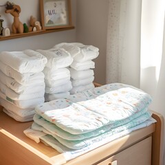 Neatly Stacked Towels in Peaceful Bathroom Interior