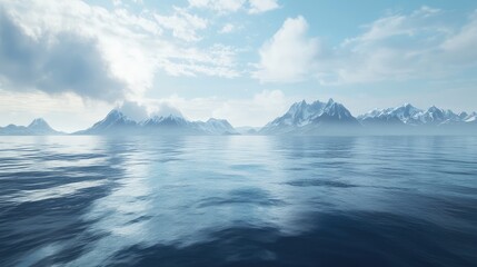 Fototapeta premium A calm ocean with minimal data points tracing gentle waves, blending technology with the natural seascape