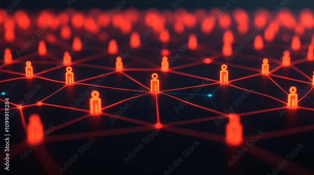 Aufkleber interconnected network of red and blue lights, a visual representation of data flow modern technolog