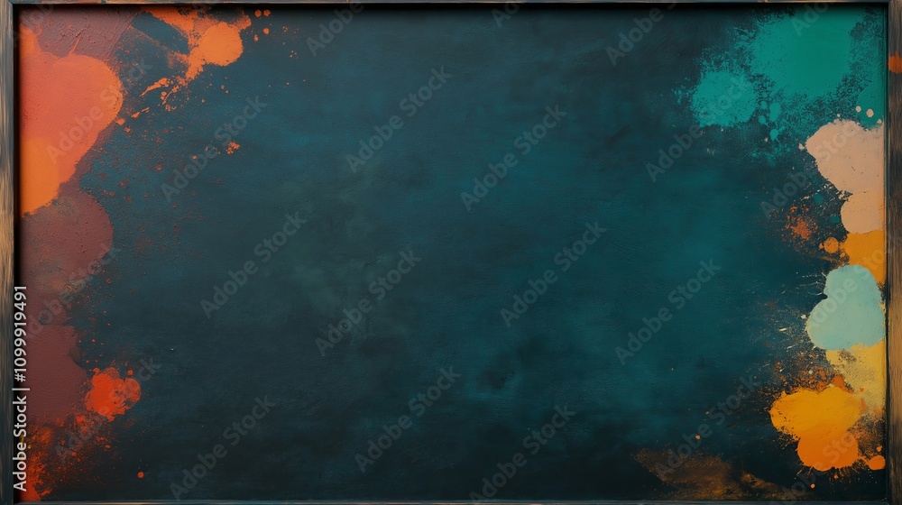 Poster creative artistic vibrating background with a frame for your content. bright splashes of paint and m