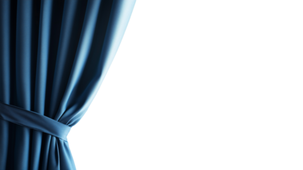 Open sky blue tied stage curtain isolated on transparent background with copy space for text or design