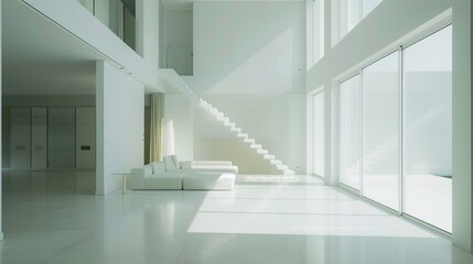 Obraz premium The staircase sofa and space in the large flat floor