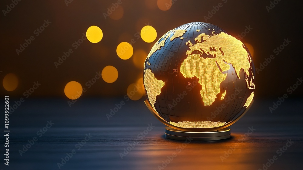 Poster glowing digital globe symbolizing global connectivity in dark setting