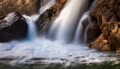 Obraz premium 川の流れによって泡ができている渓流