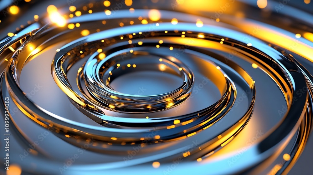 Poster mesmerizing metallic 3d spiral with glowing highlights on soft gray backdrop