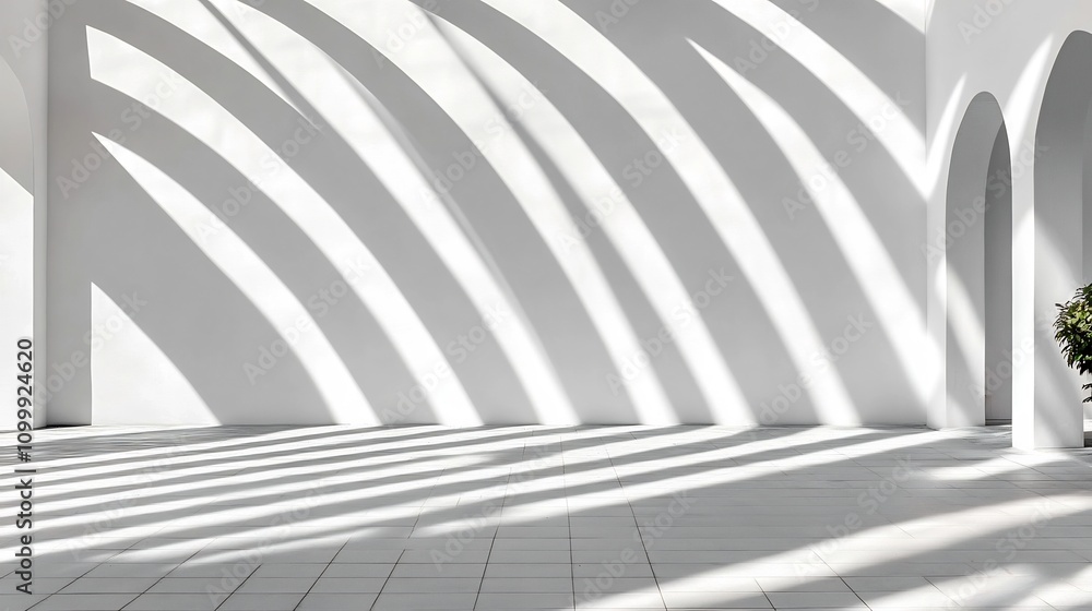 Poster architectural white structure with abstract shadows creating a minimalist,contemporary design