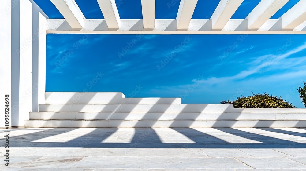 Poster minimalist architectural white structure with dramatic shadows and geometric patterns