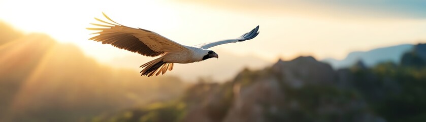 Fototapeta premium A majestic condor gliding over jagged cliffs in a mountain range
