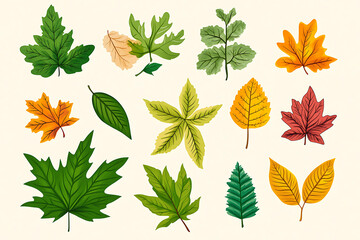 Fototapeta premium A collection of various leaves showcasing different shapes and colors.