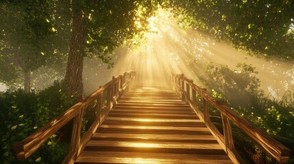 Fototapeta premium Tranquil Forest Pathway Bathed in Warm Morning Light