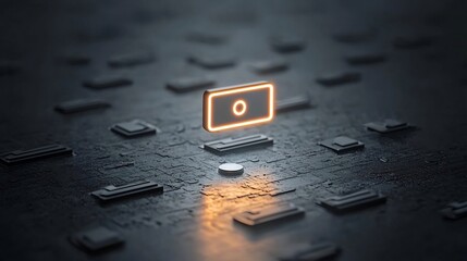 Immerse yourself in the captivating world of a 3D search interface where a luminous bar guides users through a dark virtual environment