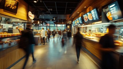 Busy Fast Food Restaurant Interior With Customers