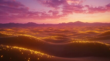 Fototapeta premium Glowing Lights Illuminate Rolling Desert Dunes At Sunset