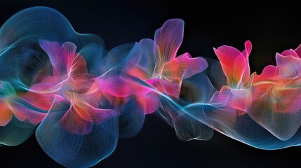 Obraz premium Abstract composition of vibrant data lines forming a digital wave, blending electric blues and pinks over a dark background