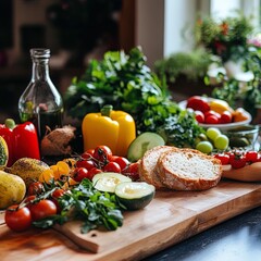 Healthy food selection in kitchen table