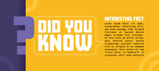Did You Know banner design with a question mark and striking yellow and purple color scheme. Design for education, business, poll and interesting facts. Vector illustration